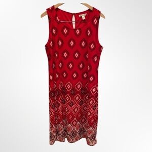Dana Buchman Red Geo Sleeveless Shift Lined Dress Size L
